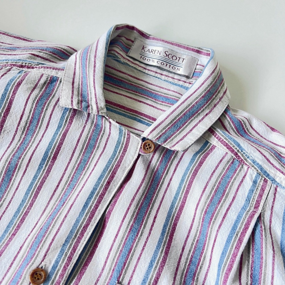 Vintage Karen Scott Striped Cotton Button Down Collar Shirt Women's Small